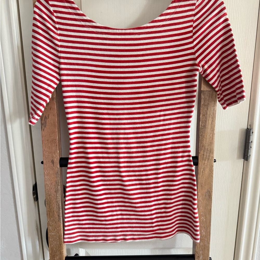 Banana Republic Red and White Striped Women's Top